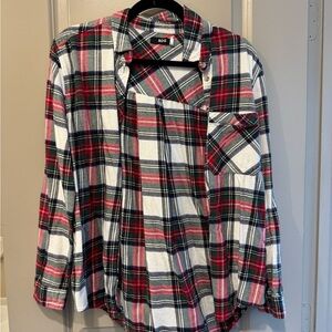 BDG Red & Green Plaid Flannel Button-Up Shirt